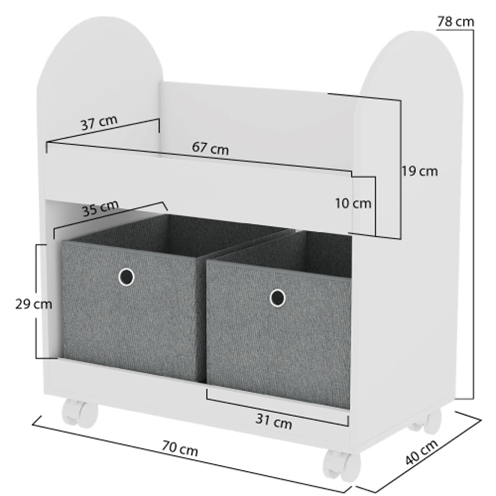 Scaffale per Bambini 2 Cassetti Tessuto Libreria Ruote Scaffalatura Portaoggetti