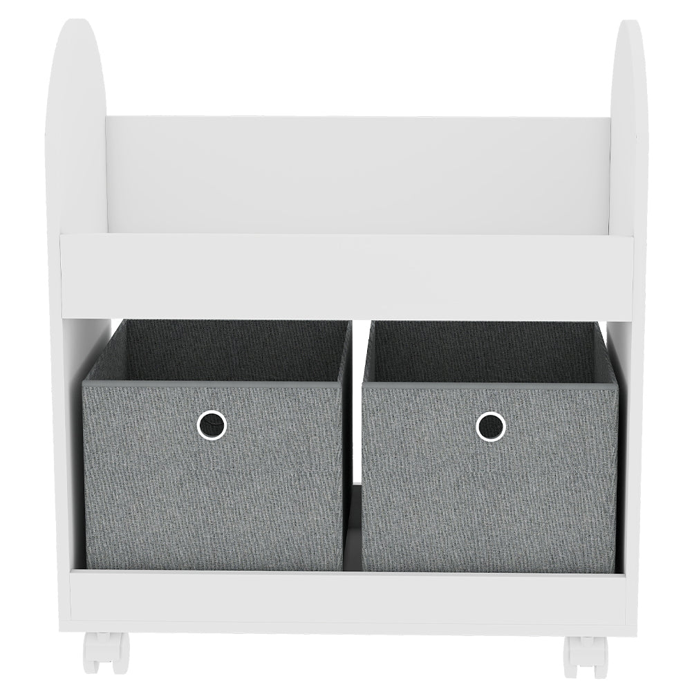 Scaffale per Bambini 2 Cassetti Tessuto Libreria Ruote Scaffalatura Portaoggetti