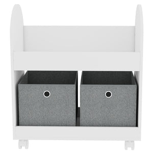 Scaffale per Bambini 2 Cassetti Tessuto Libreria Ruote Scaffalatura Portaoggetti