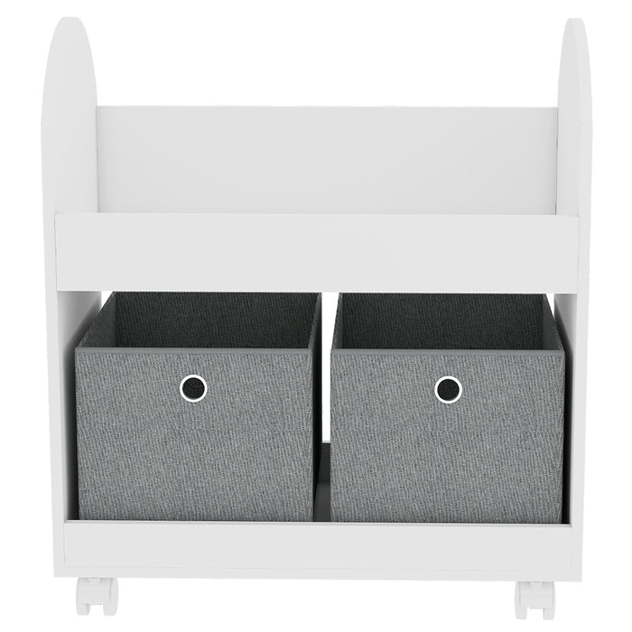 Scaffale per Bambini 2 Cassetti Tessuto Libreria Ruote Scaffalatura Portaoggetti