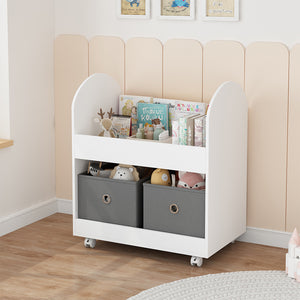 Scaffale per Bambini 2 Cassetti Tessuto Libreria Ruote Scaffalatura Portaoggetti