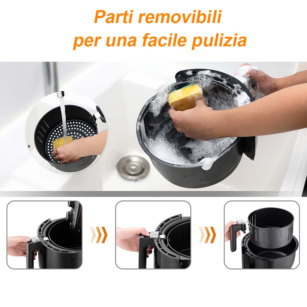 Friggitrice ad Aria 2.3LT Tecnologia Aria 360Gradi Timer Temperatura Max 200Gradi