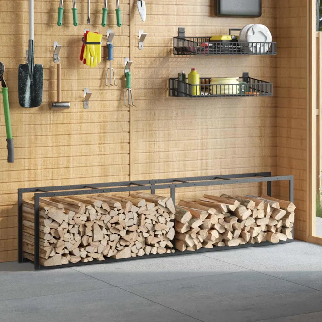 Rastrelliera per Legna da Ardere Nera 50x30x209 cm in Acciaio 4018468