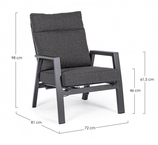 Set 2 Poltrone 72x81x98h cm Reclinabili con Cuscini Kledi Antracite