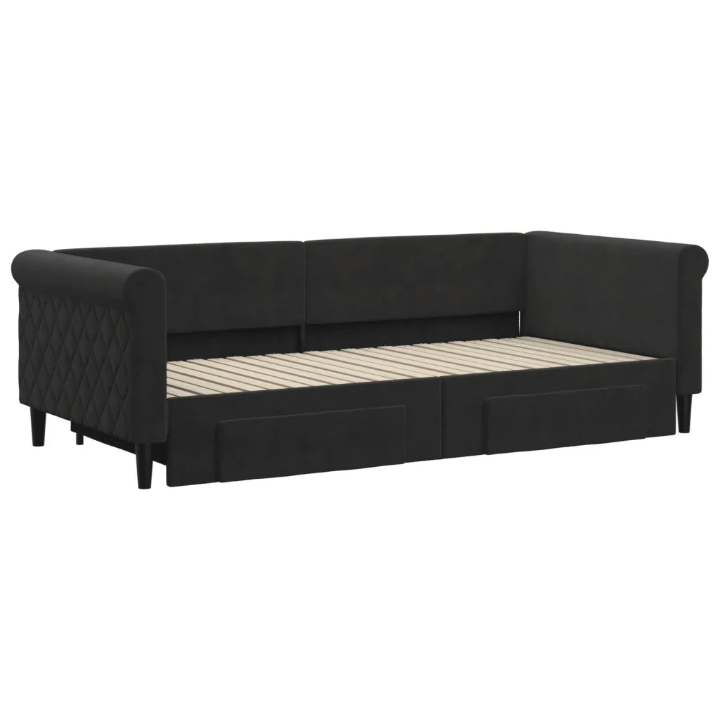 Divano Letto Estraibile con Cassetti-Sofa Letto-Daybed Nero 90x200 cm in Velluto 475513