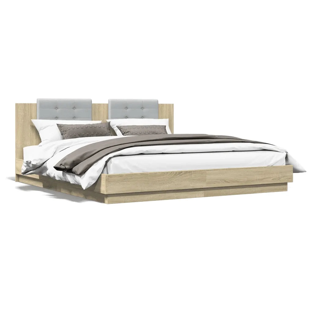 Giroletto con Testiera e LED-Struttura Letto con testiera Rovere Sonoma 180x200 cm 858379