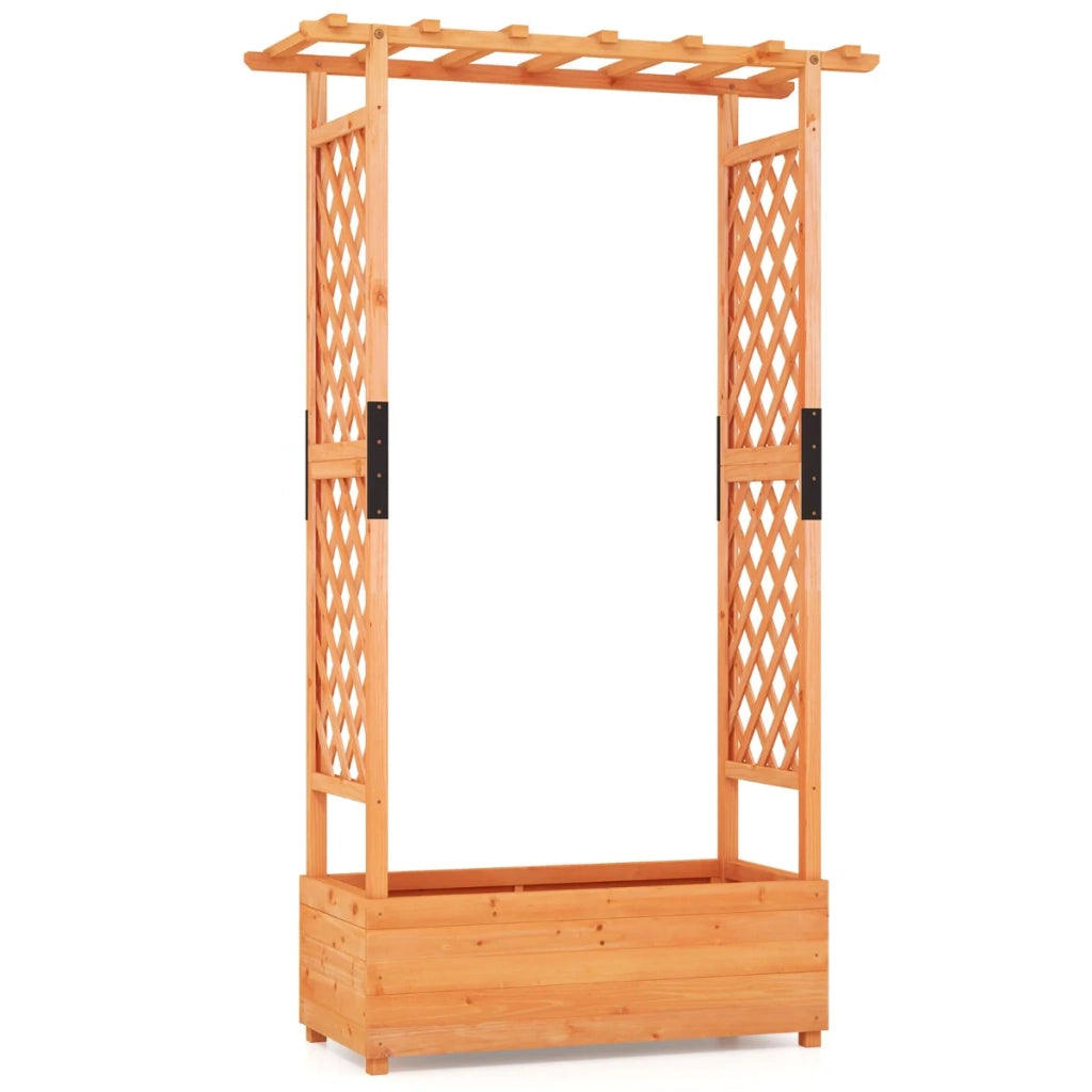 Fioriera con 2 tralicci e tetto pensile 182 x 110 x 44 cm drenaggio ottimale stile moderno legno di abete arancione 20_0012194