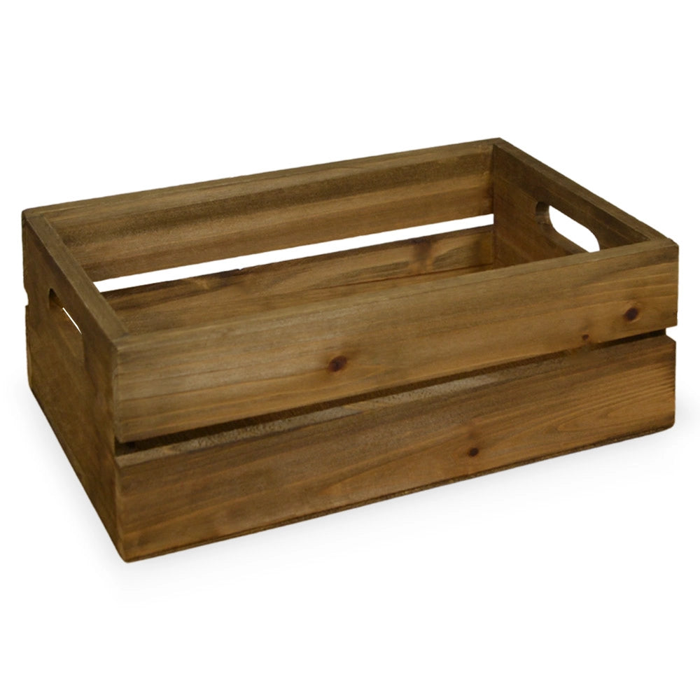Cassettina Contenitore Portaoggetti in Legno Marrone con manici cm 40 x 28 x h15