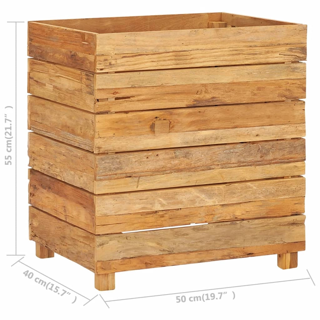 Aiuola rialzata per piante e fiori 50 x 40 x 55 cm legno di teak riciclato e acciaio 02_0000938