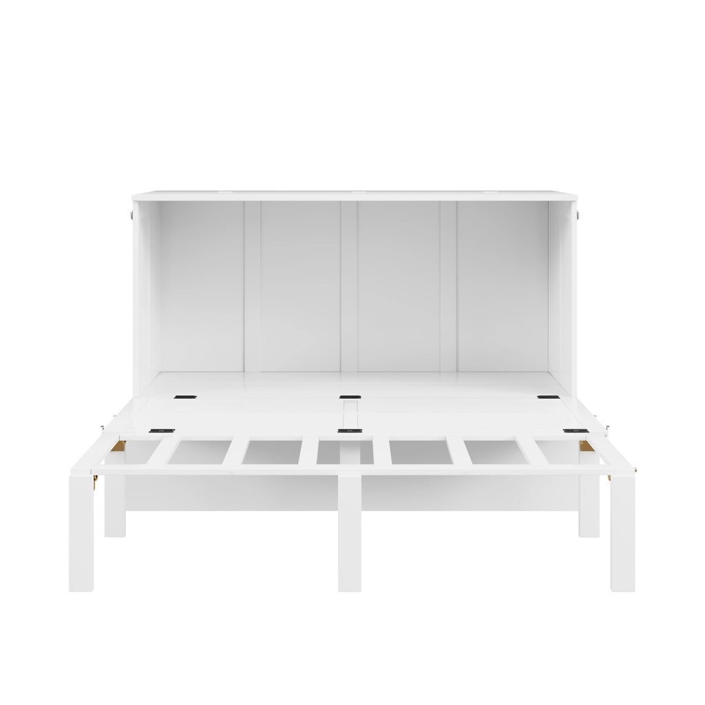 OKWISH Letto a Scomparsa 140×200 cm, Letto Matrimoniale con Spazio Contenitore e Piano d’Appoggio, senza Materasso, in Legno, Bianco