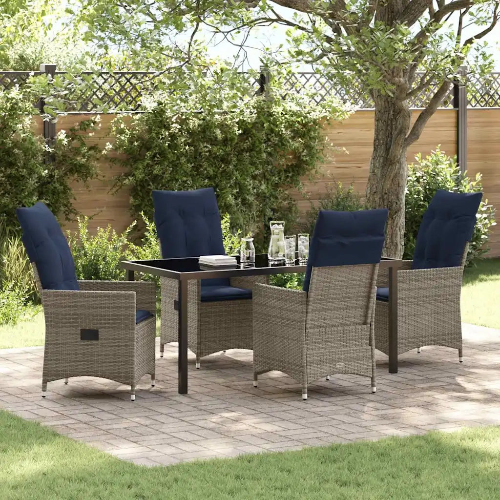 Set di tavolo e sedie con cuscino 5 pcs Grigio Rattan in PE 3379593