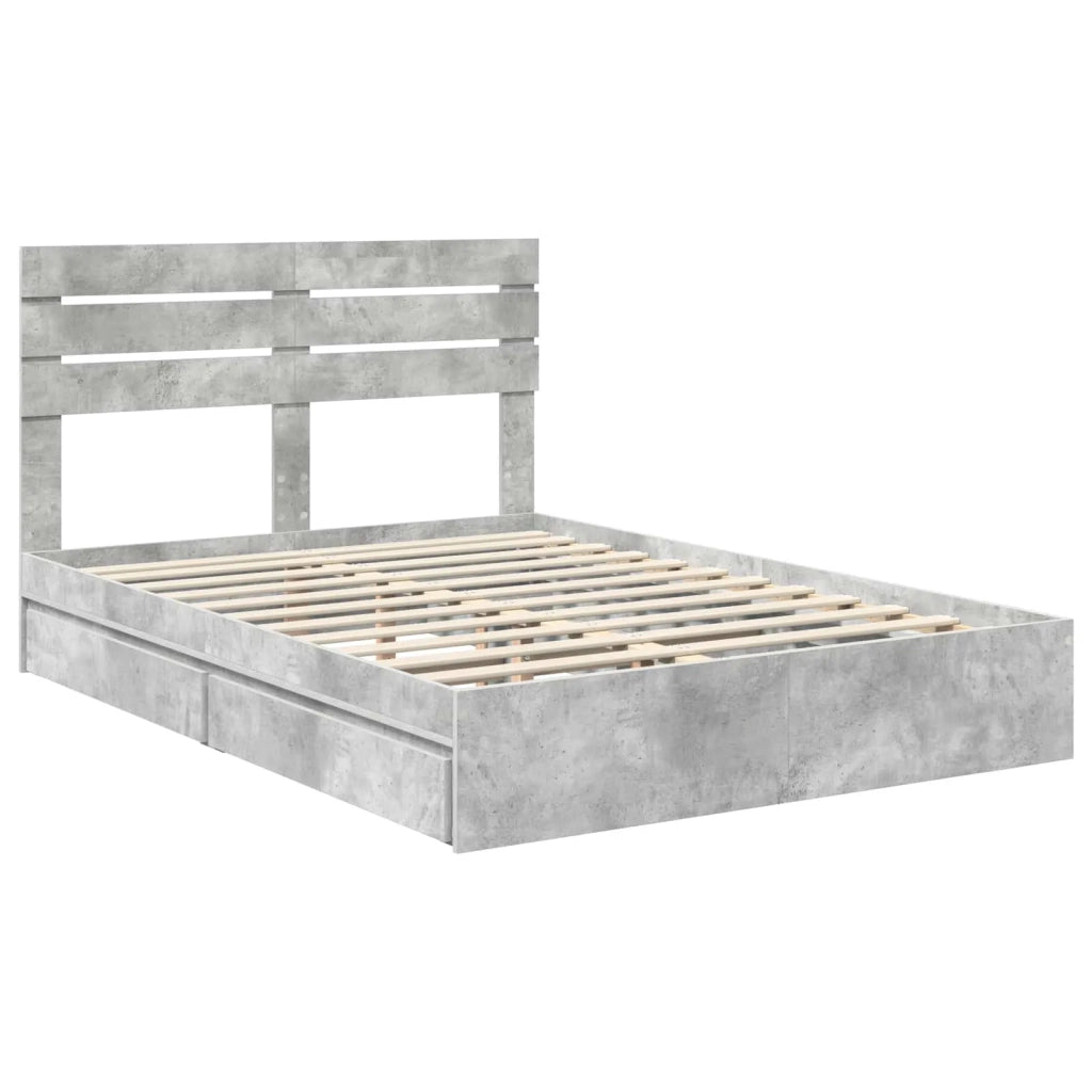 Letto con Contenitore con testiera Grigio cemento 150 x 200 cm
