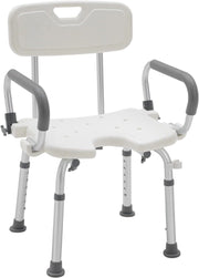 Sgabello da doccia per anziani, altezza regolabile, 37,5-50 cm, in alluminio, moderno, 150 kg, con schienale e braccioli