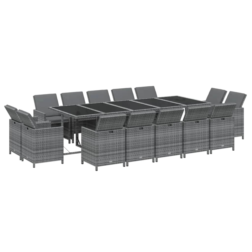 Set da pranzo da giardino da 15 pezzi con cuscini vimini grigio resina intrecciata 02_0014422