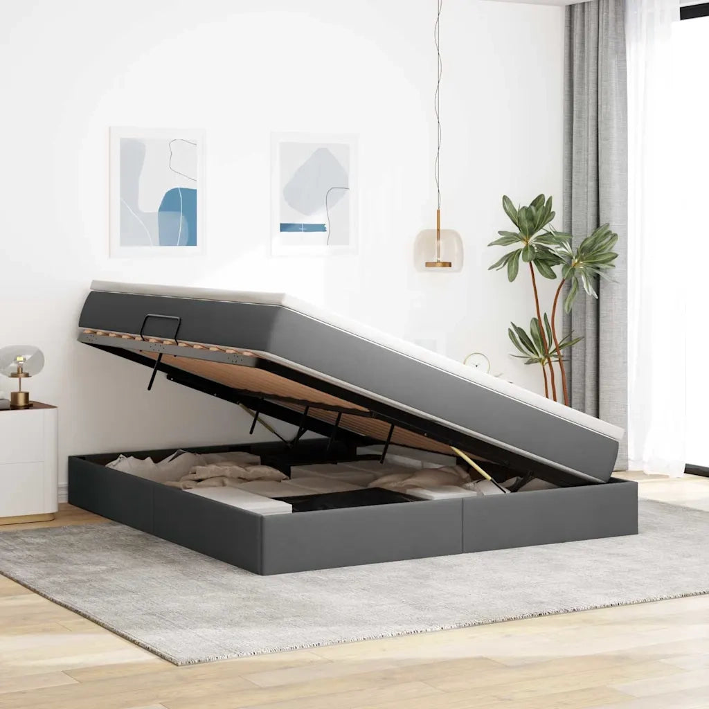 Letto con contenitore e materasso Grigio scuro 160 x 200 cm