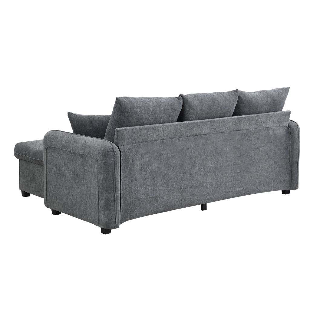 Divano angolare convertibile 3 Posti modulare con contenitore, 2 Pouf, 2 Cuscini, in Ciniglia Grigio Scuro