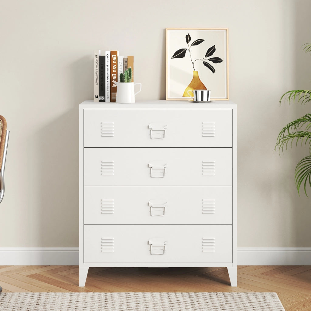 Cassettiera Hämeenlinna Comò in Acciaio con 4 Cassetti 92 x 80 x 40 cm Bianco [en.casa]