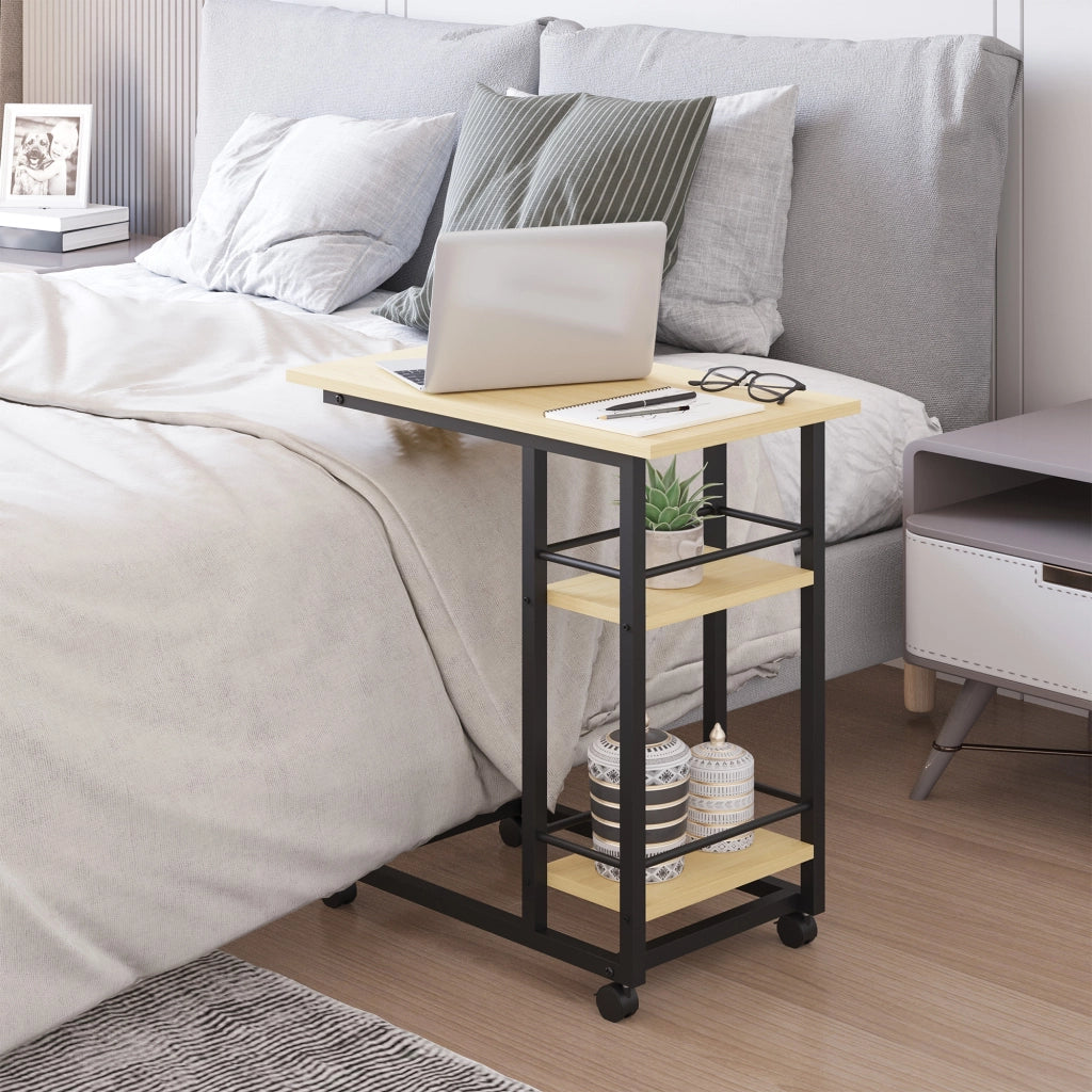 Tavolino da salotto con ruote e 2 ripiani ¨C zephmum ¨C 60x34,5x64,5 cm colore naturale