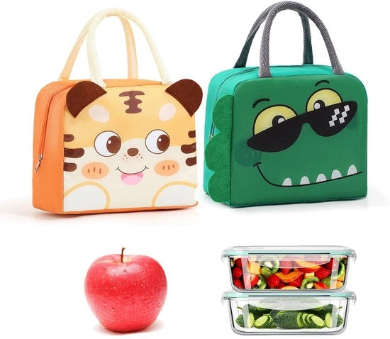 Set di 2 zainette per bambini, zainette cartoon riutilizzabili per bambini, zainetta trasportabile isolata per pranzo, zainetta per bambine, bambini e studenti, zainetta per bambini, pic nic e scuole