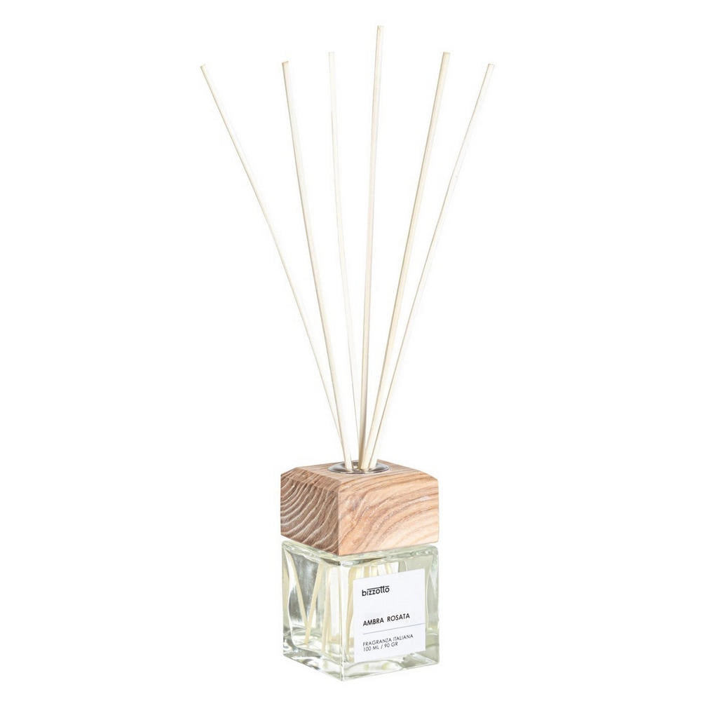Diffusore per Ambienti con Bastoncini e Tappo in Legno Bizzotto Formato: 100 ml, Fragranza: Ambra Rosata
