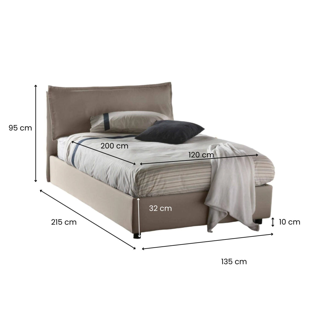 Abbygale, Letto Piazza e Mezza Materasso Incluso Made in Italy, Grigio Tortora
