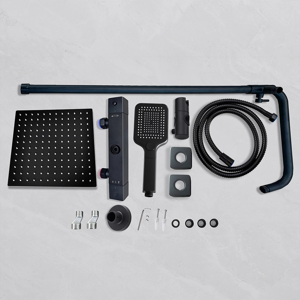 Colonna doccia idromassaggio AICA ITALY con rubinetto termostatico, soffione doccia a pioggia 30x30cm in acciaio inox, nero opaco