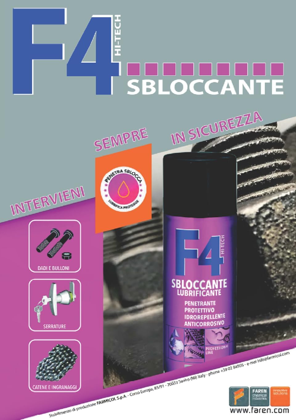 Sbloccante spray F4 Faren 400ml universale lubrificante tipo WD40 svitol pulente
