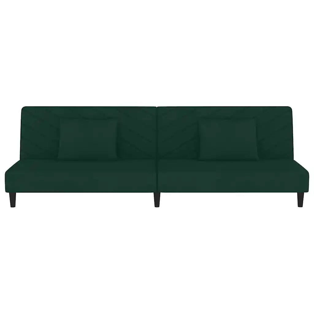 Divano Letto a 2 Posti con 2 Cuscini Verde Scuro in Velluto 375912