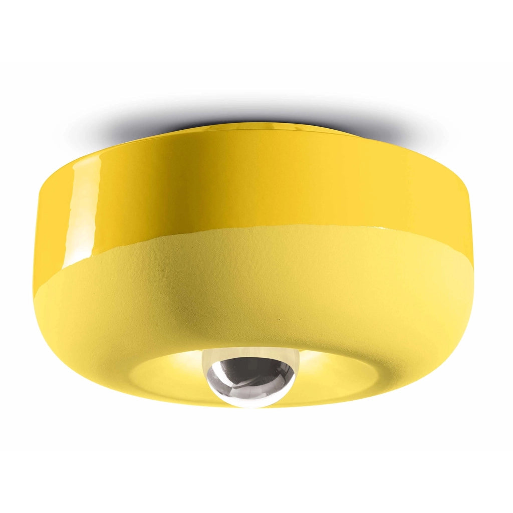 Plafoniera Vintage Decò Bellota Ceramica Giallo Limone 1 Luce E27