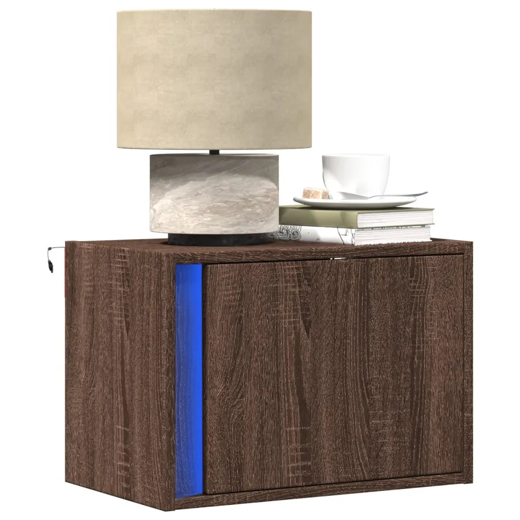 Comodini a Parete con luci LED 2 pz Rovere Marrone 852102