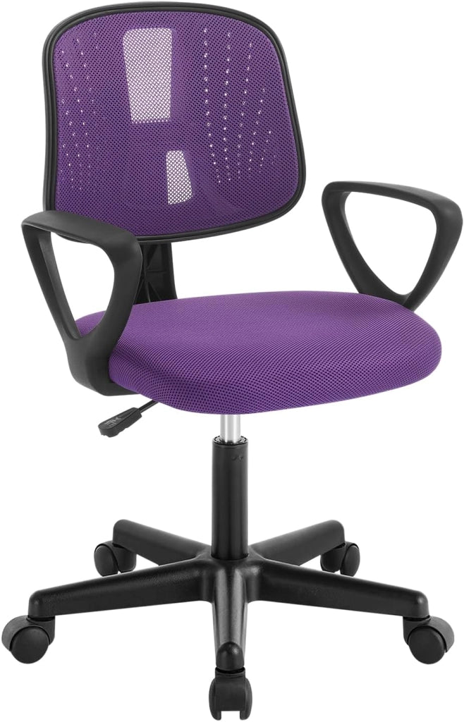 Sedia da Scrivania per Bambini, Sedia da Studio Girevole, Ergonomica con Ruote, Tessuto a Rete Traspirante, Sgabello Girevole con Schienale Regolabile Automaticamente, Viola