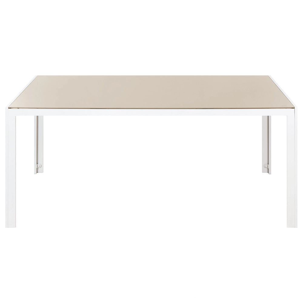 Tavolo da pranzo da giardino Piano in vetro temperato beige Struttura in alluminio bianco 160 x 90 cm