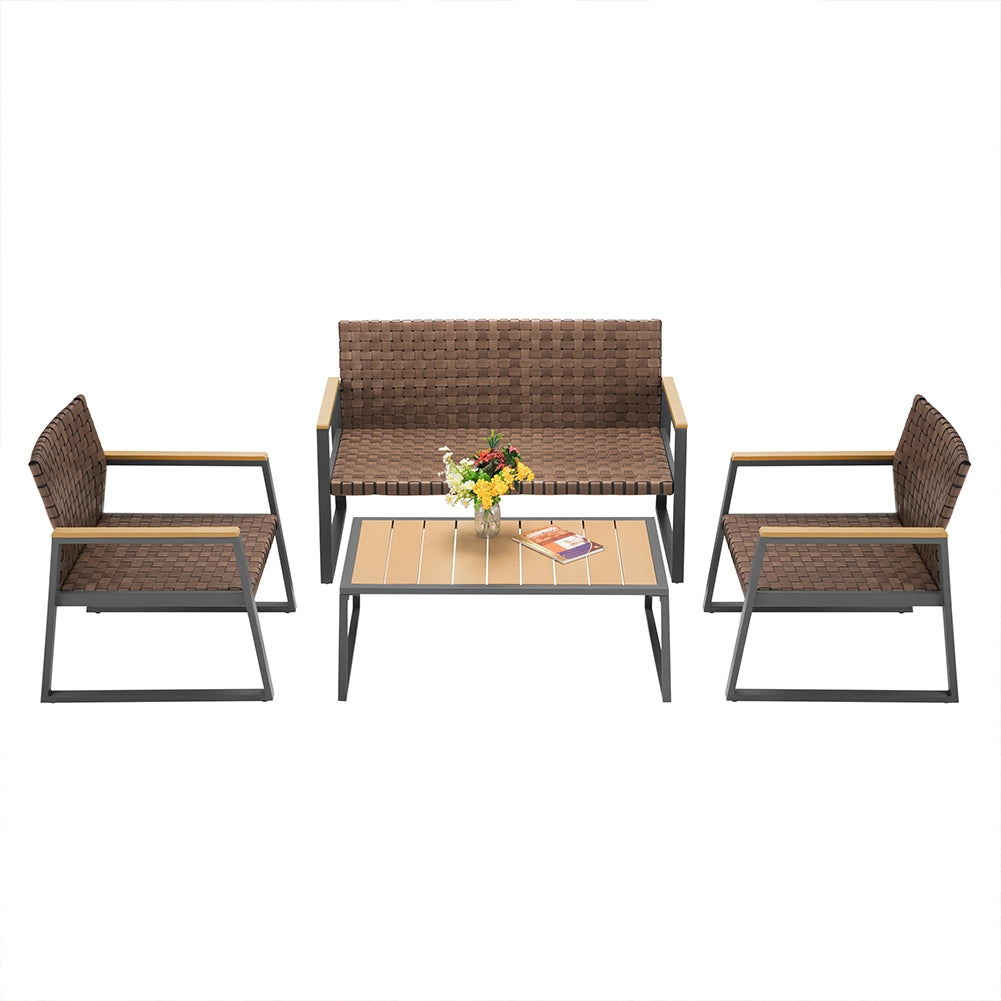 Set Salotto da Giardino Tavolino 2 Poltrone e Divano in Polyrattan Marrone