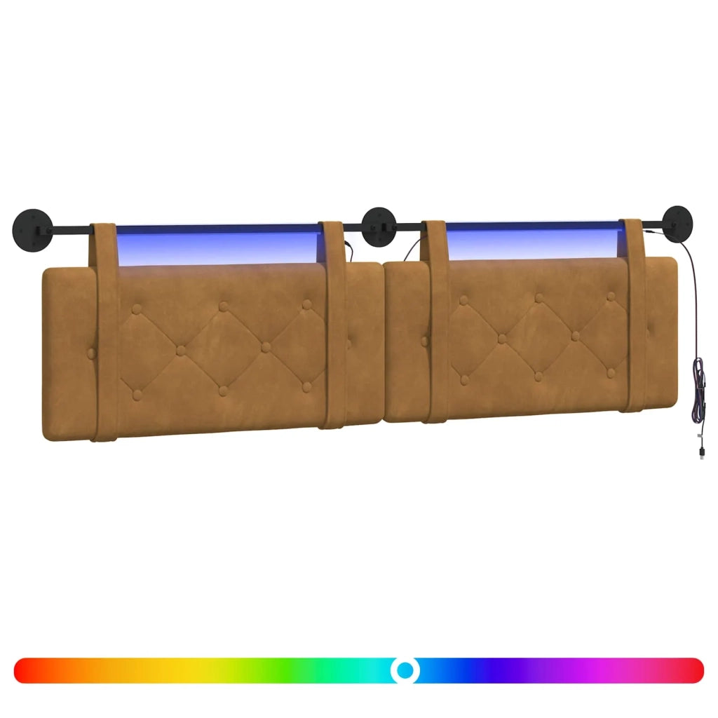 Testiera sospesa Con luce LED Marrone Velluto 3424199