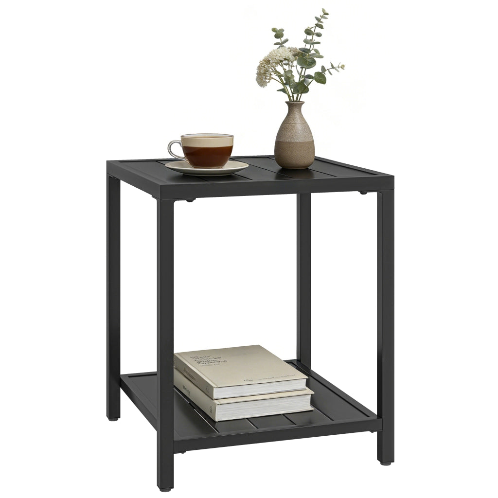 Tavolino da giardino a 2 livelli in metallo ¨C Zephmum ¨C 45x45x54 cm, nero