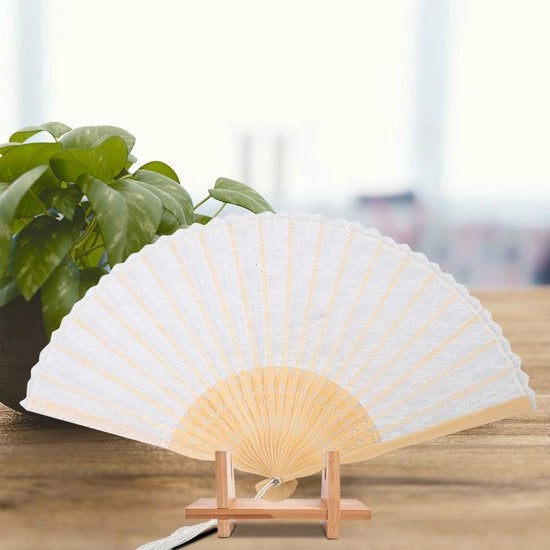 Aspiratore portatile pieghevole - Waaier giapponese - Design elegante - Bianco - Decorazione e ventilazione - Ideale per matrimoni e compleanni - Multifunzionale.