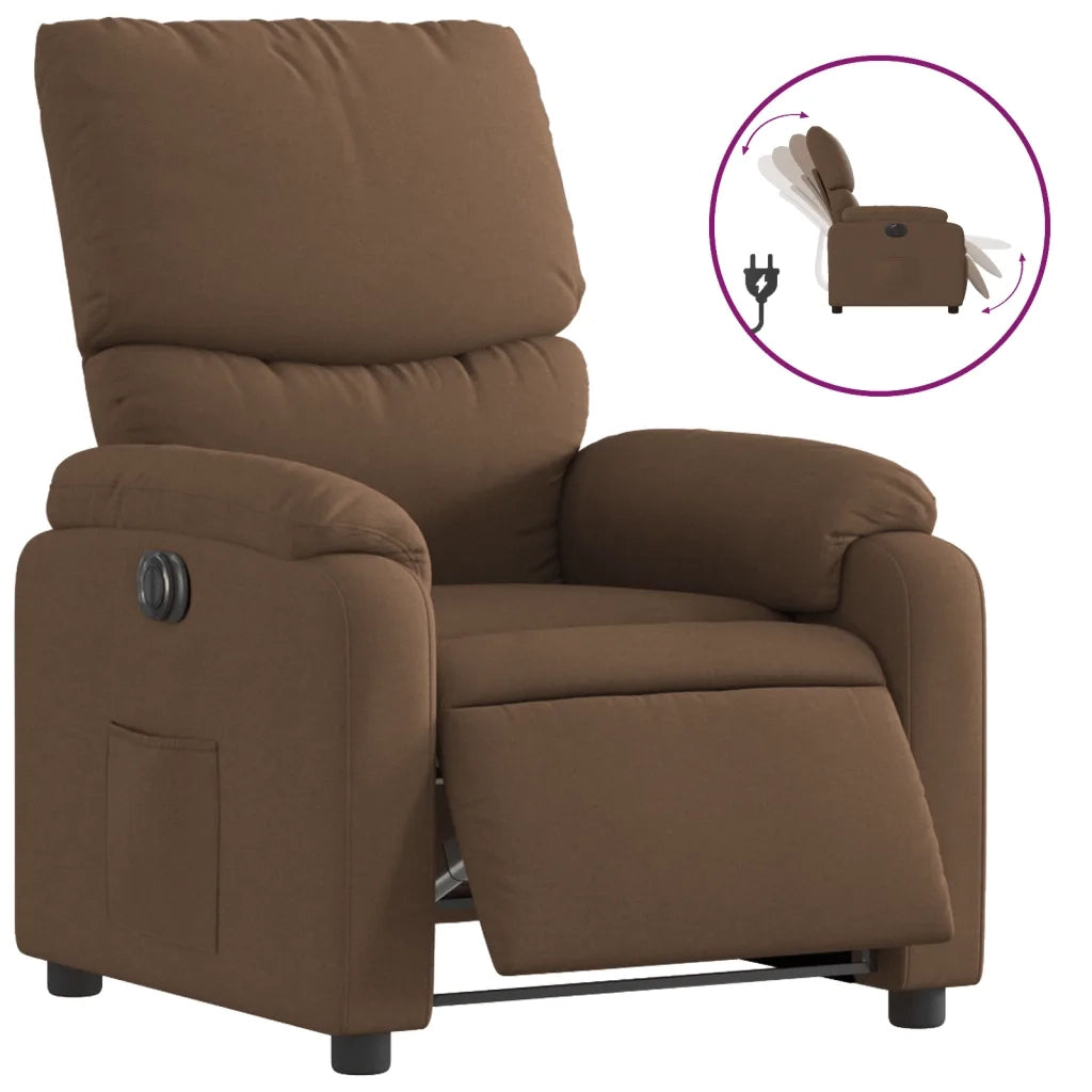 Poltrona | Sedia Relax Elettrica Reclinabile Marrone in Tessuto