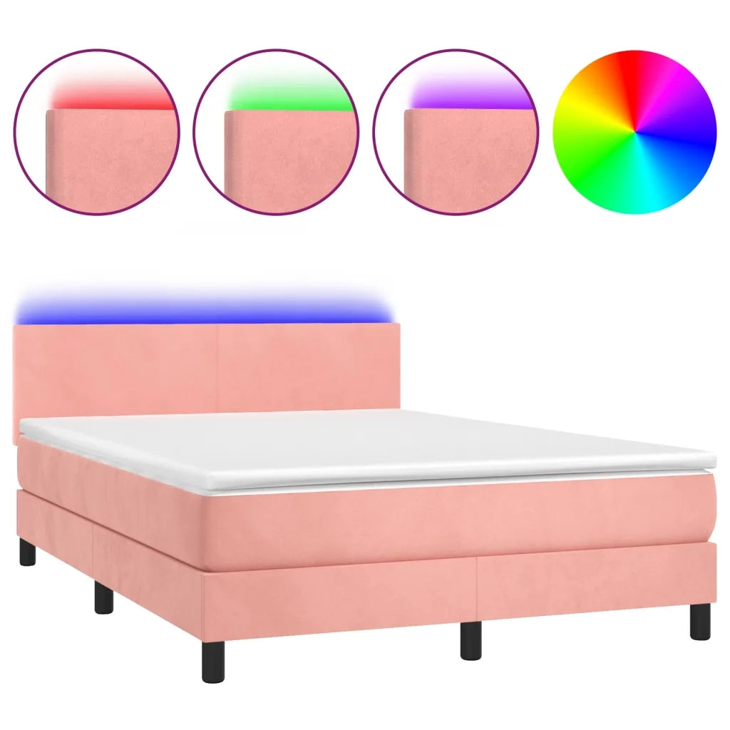 Letto a Molle con Materasso e LED Rosa 140x190 cm in Velluto 3134284