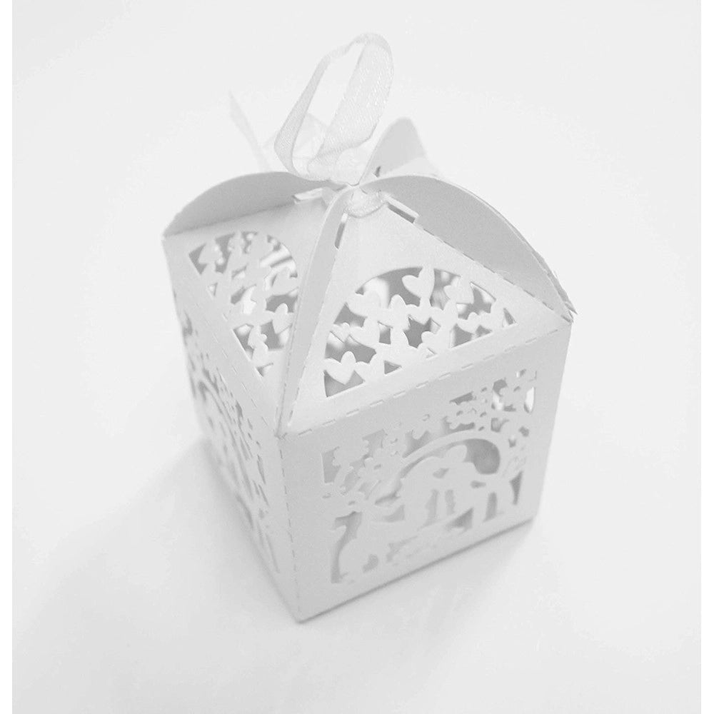 Trade Shop - Set 12 Pezzi Bomboniera Bomboniere Scatola Sposi Bianco 5.5x5.5x8cm Matrimonio -