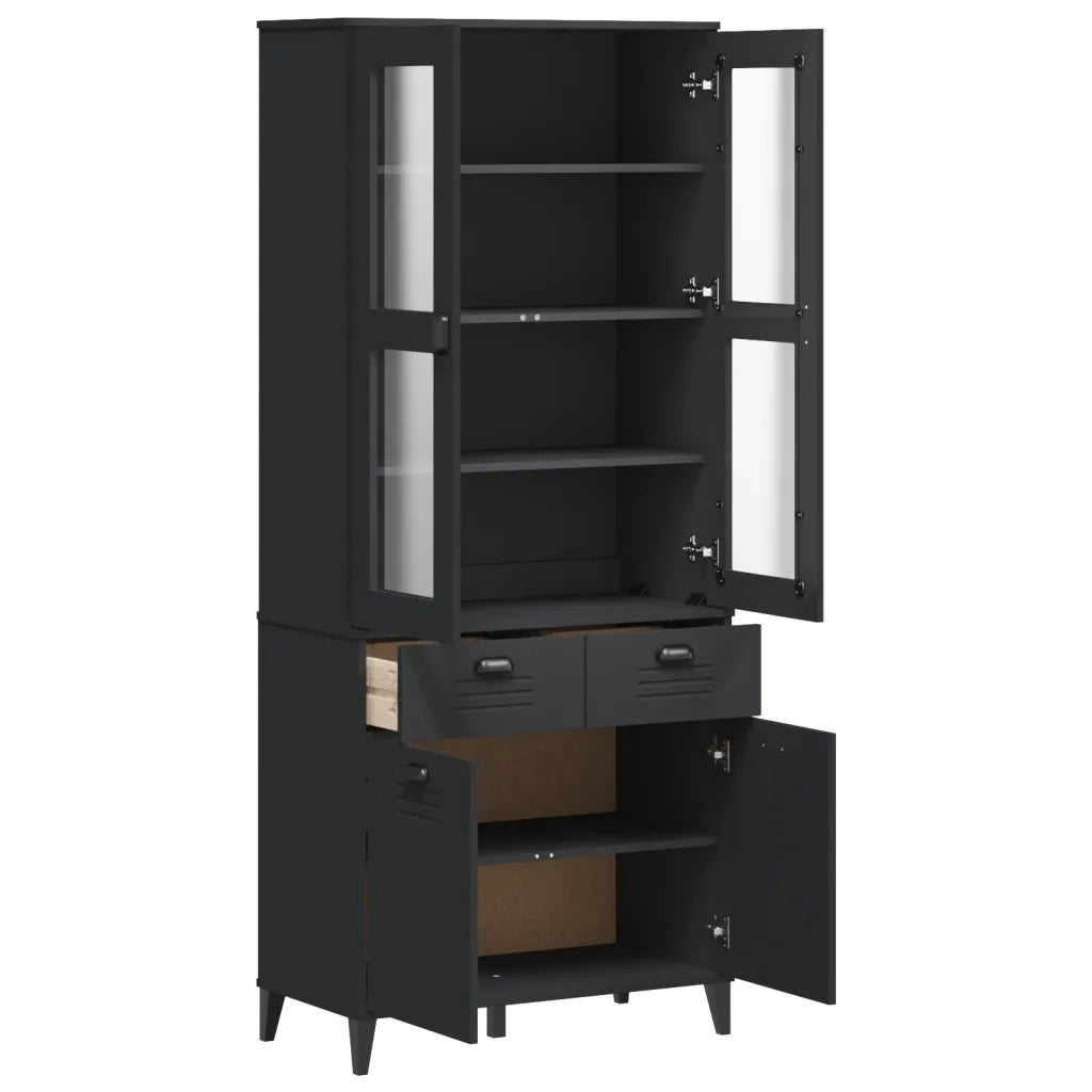 Credenza VIKEN Nera 80x40x190 cm in Legno Massello di Pino