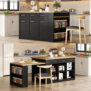 Isola cucina multifunzionale - Zephmum - 150x96 cm - Nero - Tavolo estraibile, piano laminato, armadi integrati