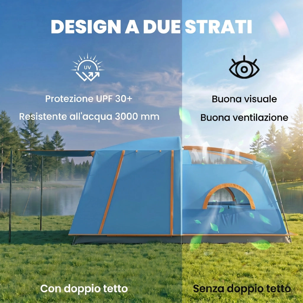 Tenda da Campeggio 4 Persone ¨C Xylo ¨C 2 Stanze Veranda Impermeabile UPF 30+ Blu