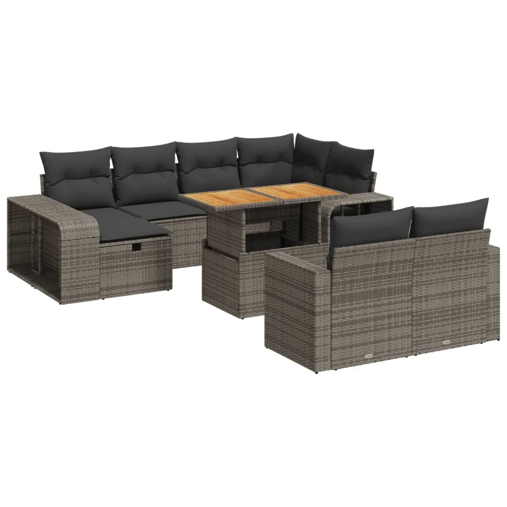 Set Divani da Giardino 11 pz con Cuscini in Polyrattan Grigio