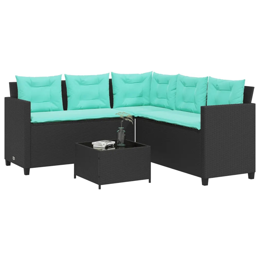 Divano da giardino con Tavolino e cuscini a forma di L in Polyrattan Nero 369047