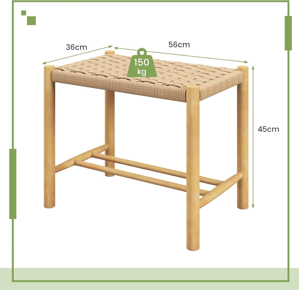 Set di 2 sgabelli da bar, da cucina, in legno e carta intrecciata, con poggiapiedi, per sala da pranzo, da cucina, in legno naturale (56 x 36 x 45 cm)
