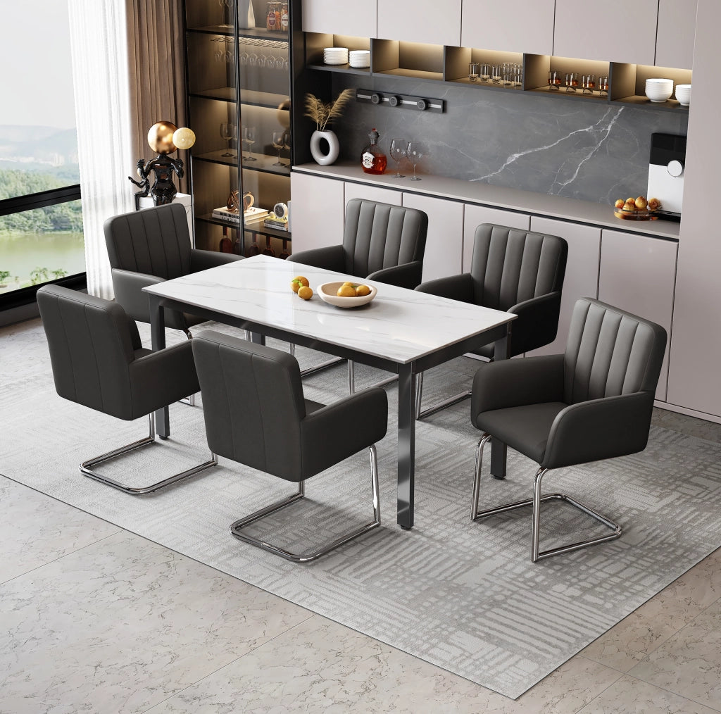 Set di 6 sedie da pranzo in similpelle nera con gambe a Z