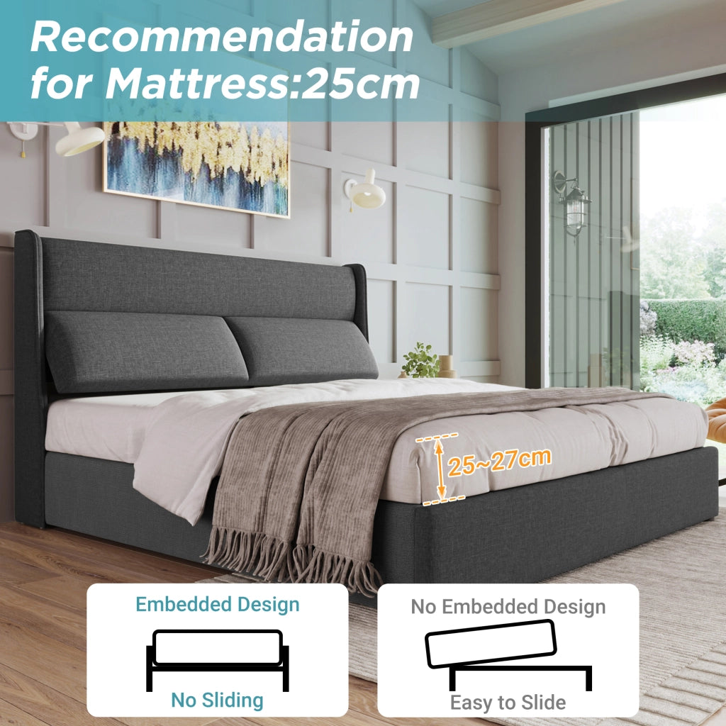 DESMIU Letto Contenitore Letto Matrimoniale con Testiera Regolabile e Vano 160 × 200 cm senza materasso grigio