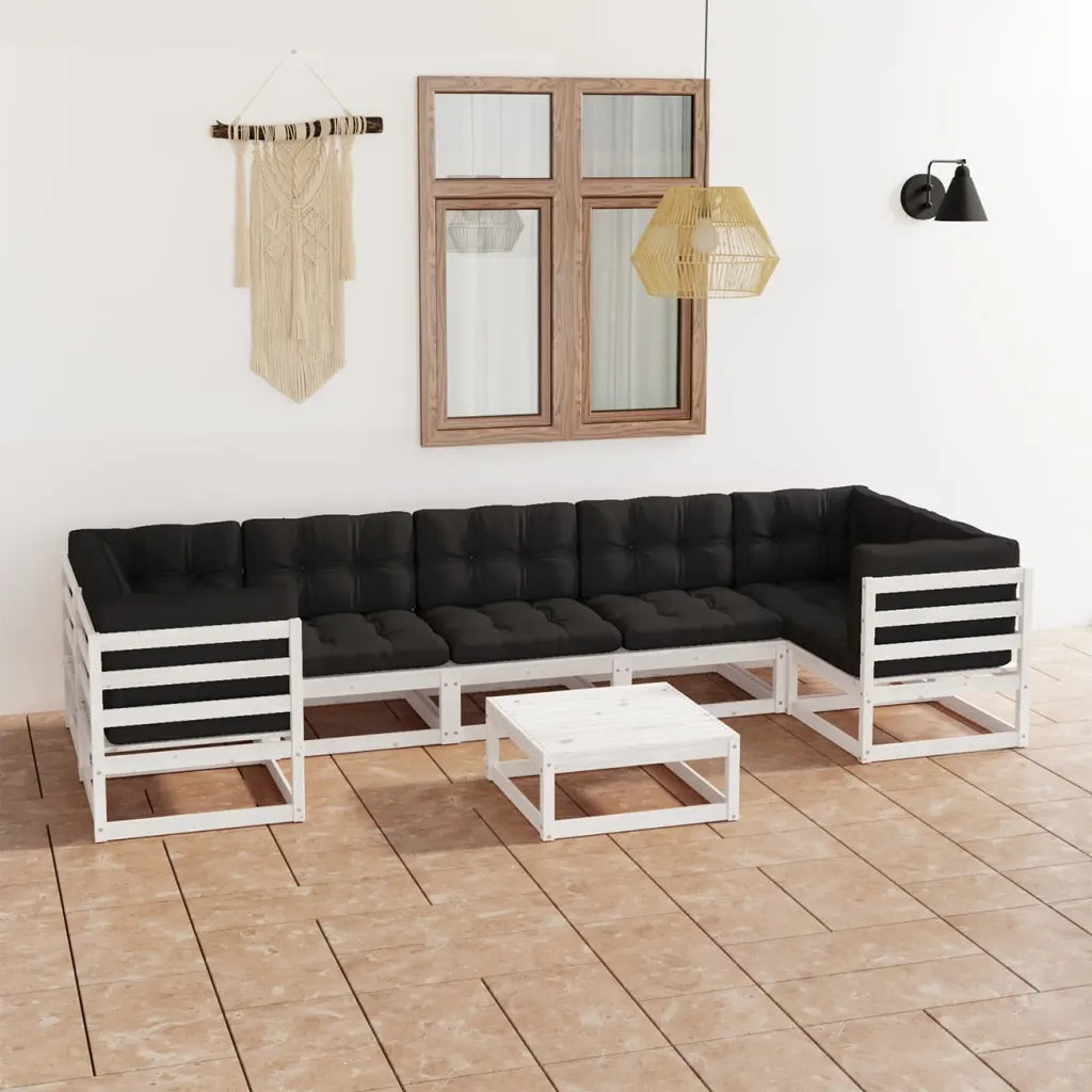 Set Salotto Giardino 8pz con Cuscini Bianco Legno Massello Pino 3077310