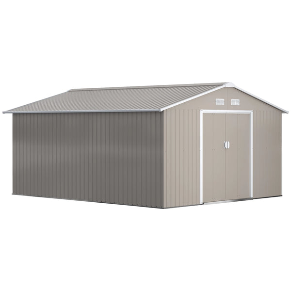EasyComfort Casetta da Giardino con Porte Scorrevoli e Tetto Inclinato, in Acciaio, 340x386x200 cm, Grigio