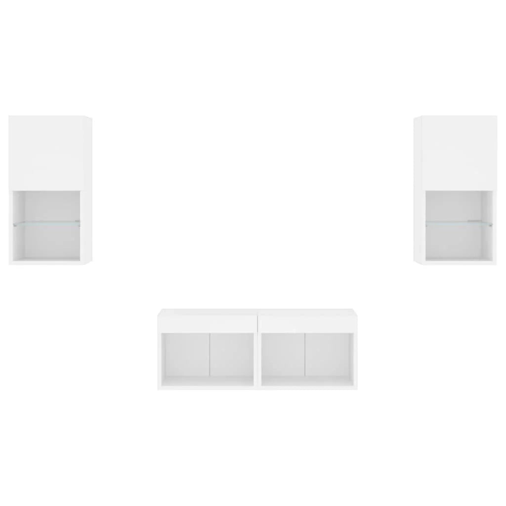 Mobile TV multimediale scaffale TV credenza mobile TV sala da pranzo soggiorno camera da letto montaggio a parete x 4 pezzi con luci LED bianco 02_0028210